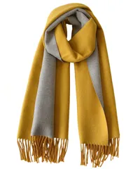 [Elixio] [エリクシオ] マフラー ストール レディース 大判 リバーシブル カシミヤタッチ 柔らかい あたたかい コンパクト 可愛い お洒落 上品 無地 プレゼント 秋 冬 (マスタード×グレー) [マスタード×グレー]