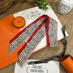 エルメスHERMES シルク ツイリースカーフ バンダナ 白/黒 ショッパー