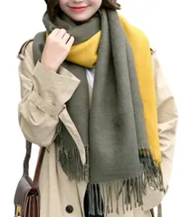 [Elixio] [エリクシオ] マフラー ストール レディース 大判 リバーシブル カシミヤタッチ 柔らかい あたたかい コンパクト 可愛い お洒落 上品 無地 プレゼント 秋 冬 (オリーブグリーン×マスタード) [オリーブグリーン×マスタード]