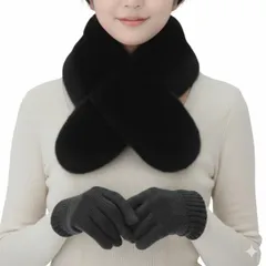 [Coup de Coeur！] [クープ・ド・クール] ティペット マフラー ネックウォーマー レディース ストール ふわふわ 冬物 スヌード 防寒 保温 フェイクファー 個性的 起毛 秋冬 クリスマス プレゼント 持ち運び シンプル 無地 ( [ブラック]