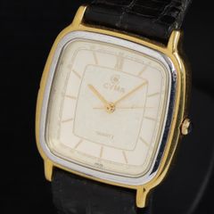 CYMA 新品電池 極美品 腕時計 稼働品 スクエア メンズ コンビ 希少 
