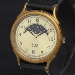 A-16 希少 稼働品 SEIKO ALBA ムーンフェイズ80年代ヴィンテージ