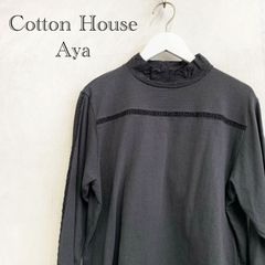 コットンハウスアヤ コットン半袖シャツ ブラウス ブラック レース F