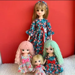 リカちゃん　ワンピース　姉妹コーデセットB　ミキちゃんマキちゃん　みつごのあかちゃん　花柄　ミキマキ　ぷちリカちゃん