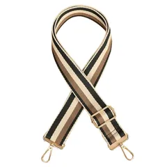 [ａｄｚｕ] ショルダーストラップ バッグ用 太め 幅広 調節可能 ショルダーベルト 肩掛け 斜め掛け 付け替え レディース ストライプ B (ブラック × グレージュ) [ブラック × グレージュ]