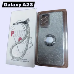 Galaxy A23 スマホケース キラキラ グリッター リング付き ストラップ付き クリア