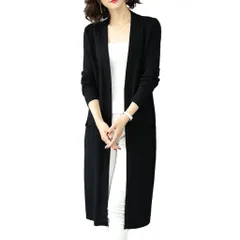[Kai La Nalu] ロングカーディガン カシミヤタッチ カーディガン ロング丈 厚手 ゆったり 看護 介護 事務 オフィス レディース 長袖 ニット 無地 きれいめ シンプル ロング ニット コート 羽織り カーデ ジャケット 秋冬 秋  [ブラック]