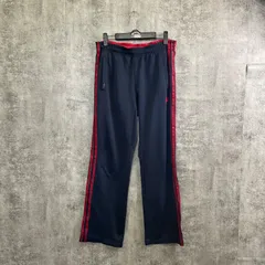 【T-408】adidasアディダス ジャージパンツ ブラック黒 レッド赤 3ライン トラックパンツ メンズM相当 スポーツ トレーニング ランニング ウエストゴム 古着 人気 スポーツウェア