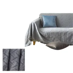 Sunny Glow ソファカバー 北欧風 フリンジ付き おしゃれ 洗える 多機能 四季通用 180×230cm T柄 2人掛け対応 (グレー, 180*230cm) [グレー] [180*230cm(二人掛け)]