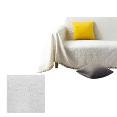 Sunny Glow ソファカバー 北欧風 フリンジ付き おしゃれ 洗える 多機能 四季通用 180×230cm T柄 2人掛け対応 (ホワイト, 180*230cm) [ホワイト] [180*230cm(二人掛け)]