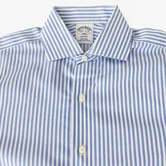 【14 1/2-32/33】ブルックスブラザーズ ワイドカラーシャツ / コットン100%・ノンアイロン / Regent Fit ライトブルー×ホワイト メンズ（ストライプ） S〜M相当 メンズ