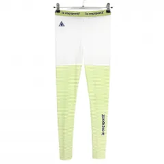 【超美品】ルコックゴルフ レギンス 白×ライトグリーン ボーター 一部メッシュ スパッツ レディース M ゴルフウェア le coq sportif