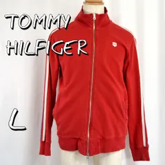 Tommy Hilfigerトミー ヒルフィガー コットン製サイドライン フルジップトラックジャケット L 赤レッド【古着】【中古】【送料無料】のサムネイル