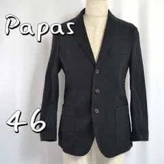 Papasパパス 日本製 ストレッチコットン製 アンコン テーラードジャケット 46(S) 黒ブラック【古着】【中古】【送料無料】のサムネイル