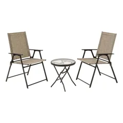 タカショー ガーデンファニチャーセット フレスコ テーブル＆チェアー 3点セット グレー 屋外 ベランダ シックな雰囲気 スチール ガラス 樹脂 MSF-39S