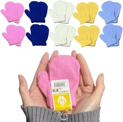 ノーブランド品 ミトン 手袋 アクリル100% キッズ 赤ちゃん ベビー 子供 保育園 幼稚園 暖かい 防寒 ギフト かわいい 冬 プレゼント 贈り物 贈答品 (ピンク ホワイト イエロー ブルー ライトブルー,  10セット)