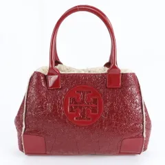 トリーバーチ ボア ダブルT レッド レザー トート バッグ 肩掛け ショルダー ハンド 本革 A4 レディース EWM DP6-5【中古】