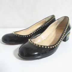 Christian Louboutin クリスチャンルブタン スタッズ装飾 パテントレザー ローヒール パンプス 36 約23cm ブラック レディース 古着 中古 USED