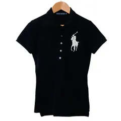 美品 RALPH LAUREN ラルフローレン ビッグポニー ビーズ刺繍 鹿の子ポロシャツ サイズM ブラック レディース 古着 中古 USED