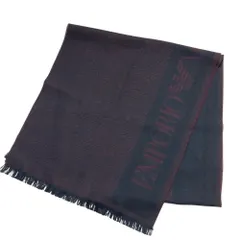 良品 EMPORIO ARMANI エンポリオアルマーニ ロゴ インターシャ フリンジマフラー レッド ブラック レディース 古着 中古 USEDのサムネイル