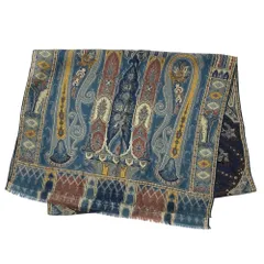 美品 ETRO エトロ ウール シルク ペイズリー柄 ストール ブルー レディース 古着 中古 USED