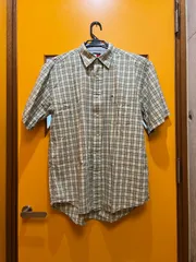 Y【Y2-】△ TOMMY HILFIGER　 L/Gサイズ　半袖シャツ　緑色　チェック柄