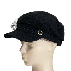 未使用 chapeau d' o シャポードオー ウール ツイード メッシュ キャスケット サイズ57.5cm ブラック  レディース 古着 中古 USED