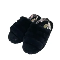 良品 UGG アグ LUFF YEAH SLIDE フラッフ イヤー スライド シープスキン サンダル 1095119 サイズ24cm ブラック レディース 古着 中古 USED