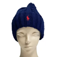 良品 POLO RALPH LAUREN ポロラルフローレン ポニー刺繍 ケーブルニット キャップ ビーニー 帽子 ONE SIZE ネイビー メンズ レディース 古着 中古 USED