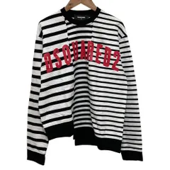 美品 Dsquared2 ディースクエアード ドッキング ボーダー スウェット XS ホワイト×ブラック メンズ 古着 中古 USED