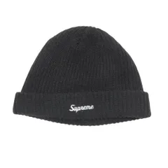美品 Supreme シュプリーム ニットキャップ ビーニー ロゴ 刺繍 リブ ワッチキャップ ニット帽 帽子 黒 ブラック  メンズ レディース 古着 中古 USEDのサムネイル