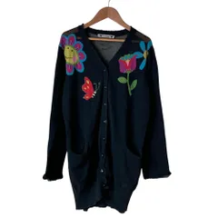 美品 OLLEBOREBLA ALBEROBELLO オレボレブラ アルベロベロ フラワーボタン ロングニット カーディガン ブラック レディース 古着 中古 USEDのサムネイル