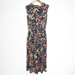 美品 UNITED ARROWS ユナイテッドアローズ フラワープリント ノースリーブ ワンピース 38 ブラック レディース 古着 中古 USED
