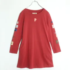 【美品】ピンクハウス★袖に可愛いワッペンがたくさん♪ カジュアル可愛いカットソーワンピース 赤系 z18507