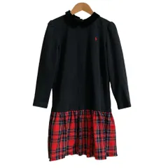 美品 POLO RALPH LAUREN ポロラルフローレン ベロアカラー チェック ドッキングワンピース キッズサイズ XL 16Y ブラック レッド  キッズ 古着 中古 USED