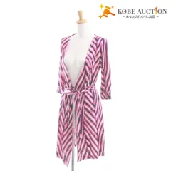 ■ ダイアンフォンファステンバーグ ラップワンピース 七分袖 ひざ丈 シルク100% レディース 4（M相当）ネイビー ピンク系