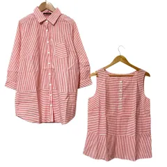 良品 MACKINTOSH マッキントッシュ ボーダー ノースリーブ カットソー シャツ アンサンブル 大きいサイズ44 レッド ホワイト レディース 古着 中古 USEDのサムネイル