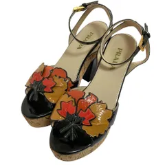 良品 PRADA プラダ フラワーモチーフ プラットフォームサンダル サイズ36 23cm相当 ブラック レディース 古着 中古 USED