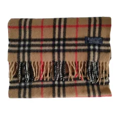 美品 BURBERRY LONDON バーバリーロンドン カシミヤ100％ ノバチェック柄 フリンジマフラー ストール キャメル レディース 古着 中古 USED