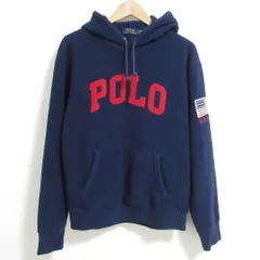 良品 POLO RALPH LAUREN ポロラルフローレン ロゴ フリースパーカー フーディ Mサイズ ネイビー メンズ 古着 中古 USED