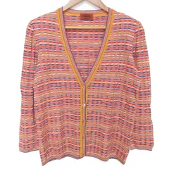 美品 MISSONI ミッソーニ 総柄 Vネック ニット カーディガン サイズ46 ピンク レディース 古着 中古 USED