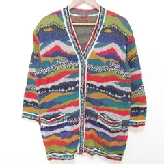美品 MISSONI ミッソーニ 総柄 Vネック 七分袖 コットンニット カーディガン S マルチカラー レディース 古着 中古 USED