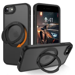 DOMAVER iPhone SE ケース 第3世代 第2世代 iPhone 8 ケース iPhone 7 ケース ワイヤレス対応 360°回転スタンド 耐衝撃 滑り止め 指紋防止 米軍MIL規格 マット仕上げ 半透明 傷に強い背面 滑り止め 黄ばみなし  1