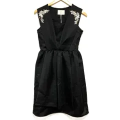 未使用 Chesty チェスティ フラワービジュー装飾 ノースリーブ ひざ丈 ワンピース サイズ0 ブラック レディース 古着 中古 USED