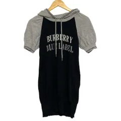 美品 BURBERRY BLUELABEL バーバリー ブルーレーベル ロゴ フーディ ニットワンピース チュニック サイズ38 ブラック グレー レディース 古着 中古 USED