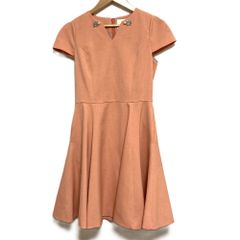 未使用 Chesty チェスティ ビジュー キーネック ショートスリーブ フレアワンピース サイズ0 コーラルピンク レディース 古着 中古 USED