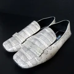 美品 Sergio Rossi セルジオロッシ SR1 パイソン片押し かかと踏み スリッポン フラットシューズ 36.5 23.5cm ベージュ系 レディース 古着 中古 USED