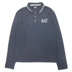 美品 EA7 エンポリオアルマーニ イーエーセブン ロゴプリント ポロシャツ カットソー トップス ストレッチ L 紺 ネイビー メンズ 古着 中古 USED
