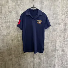 【Y-330】POLO RALPH LAUREN Mサイズ カスタムフィット ポロシャツ ネイビー 刺繍ロゴ ビッグポニー 半袖 ラルフローレン メンズ 古着 鹿の子 ポロシャツ アメカジ 人気ブランド