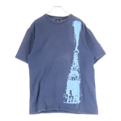 STUSSY (ステューシー) 90S 紺タグ フロントプリント クルーネック半袖Tシャツ カットソー ネイビー